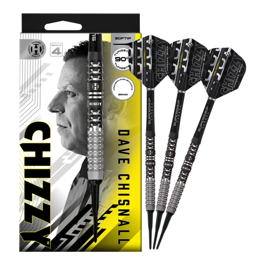 Harrow's Dave Chisnall Chizzy Series 4 soft darts Hier sieht man die Harrows Dave Chisnall Chizzy Series 4 Softdarts. Sie sind ideal für Softdart-Spieler.