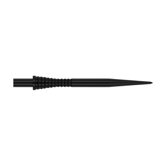 Red Dragon Raptor Gripped Black steel dart tips 38mm Das Bild zeigt die Red Dragon Raptor Gripped Black Steeldartspitze mit einer Länge von 38 mm. Die Spitze ist schwarz und hat eine geriffelte Grifffläche für besseren Halt.