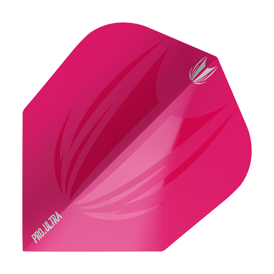 TG419_Target_ProUltra_ID_Pink_No6_Flights_1 Das Bild zeigt ein pinkes Dartflight mit dem Namen "Target ProUltra ID Pink No6". Auf dem Flight sind dezente Muster und das Logo zu sehen.