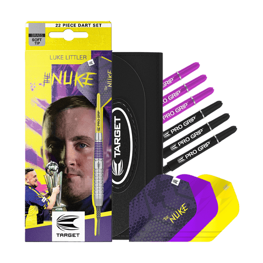 Target Luke Littler Brass Soft Darts - 19g Das Bild zeigt die Target Luke Littler Brass Softdarts - 19g. Die Darts eignen sich zum Spielen auf elektronischen Dartboards.