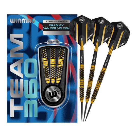 Winmau Team 360 Bradley Van Der Velden Steel Darts - 22g Zu sehen ist ein Winmau Team 360 Bradley Van Der Velden Steeldarts - 22g. Das Bild vermittelt einen vollständigen Eindruck des Dartprodukts.