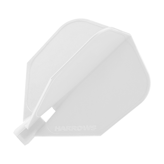 HRC-110_Harrows_Clic_Standard_Flight_White_1YUiNorWiGh06T Das Bild zeigt ein weißes Dartflugblatt mit der Aufschrift "Harrows". Es handelt sich um das Modell "Harrows Clic Standard Flights - White".