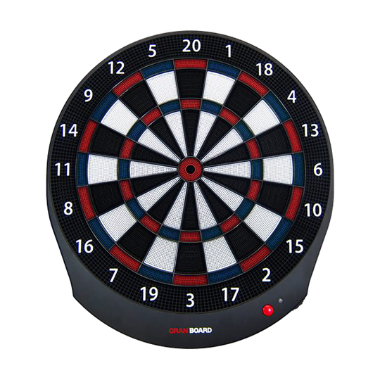 G00040_GranBoard_Dash_Blue_Elektronisches_Dartboard_1 Das Bild zeigt das GranBoard Dash Elektronisches Dartboard. Es ist eine runde Dartscheibe mit farbigen Feldern und Zahlen von 1 bis 20.
