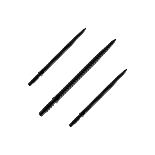 Bulls NL Convertible Point Dart Tips - Micro Grip - Black Abgebildet ist ein Set von Dartspitzen mit MicroGrip und schwarzer Farbe. Der Dateiname lautet BU57704_BullsNL_Convertible_Points_MicroGrip_Schwarz_32mm_1Set.