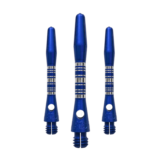 Bulls NL Supra Aluminum Shafts - Blue - 34 mm Das Bild zeigt ein Set Bulls NL Supra Aluminium Shafts in Blau mit 34 mm Länge. Die Schäfte sind aus Aluminium gefertigt und bieten eine hohe Qualität.