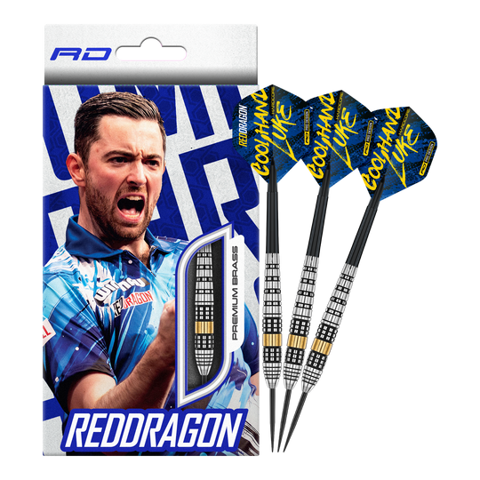 Red Dragon Luke Humphries Brass Steel Darts - 21 g Red Dragon Luke Humphries Brass Steeldarts - 21 g sind hochwertige Steeldarts. Das Bild zeigt die gesamte Länge eines Dartpfeils.