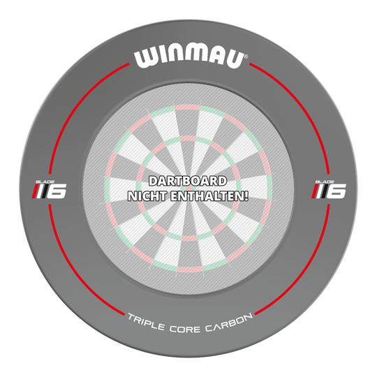 Das Bild zeigt einen grauen Winmau Blade 6 Dartboard Surround. In der Mitte steht: "Dartboard nicht enthalten!"