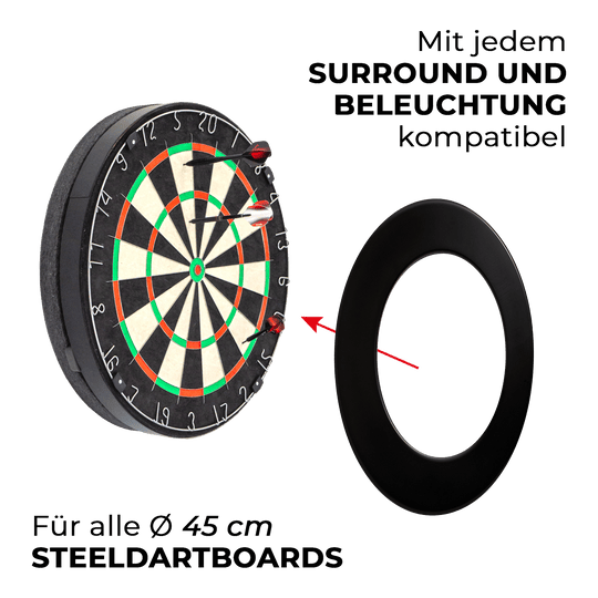 Compact soundproofing Karella for steel dartboards Dies ist der kompakte Schallschutz Karella für Steeldartboards. Der Schallschutz hilft, den Lärm beim Dartspiel zu verringern.