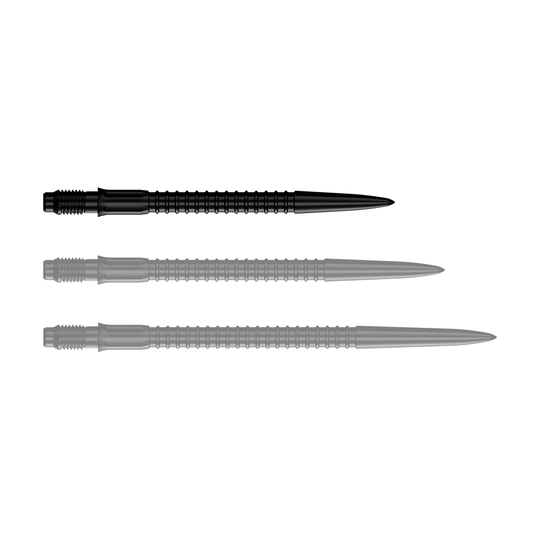 Mission R2.5 Rapid Point GV1 Dart Tips - Black Auf dem Bild sind schwarze Dartspitzen dargestellt. Diese Dartspitzen sind 30 mm lang.