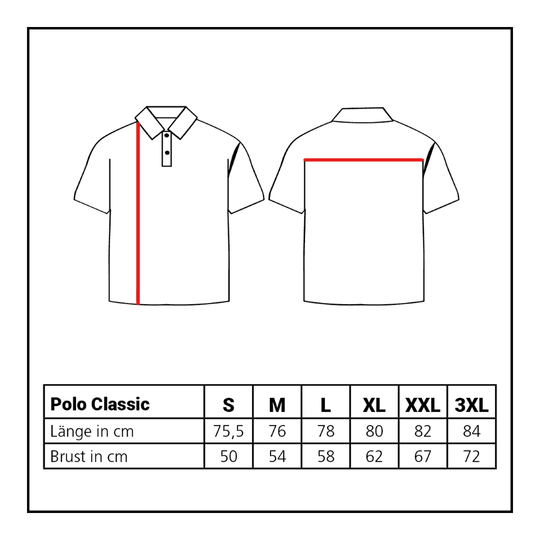 Lion Collection Polo Classic Das Bild zeigt das Löwen Kollektion Polo Classic. Dargestellt wird eine Übersicht oder Tabelle des Poloshirts.