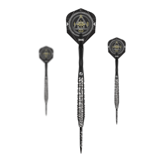 Shot Alchemy Runstel Steel Darts Das Bild zeigt das Set der Shot Alchemy Runstel Steeldarts. Es handelt sich um ein Set hochwertiger Steeldarts.