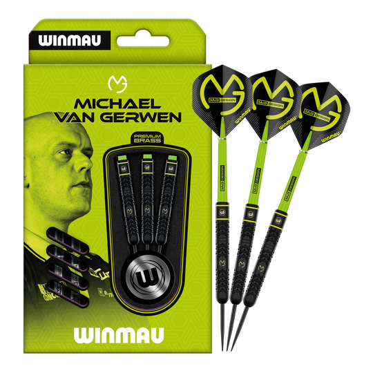 Winmau Michael Van Gerwen Brass Steeldarts - 21g Zu sehen ist das Set Winmau Michael Van Gerwen Steeldarts mit 21 g. Diese Darts sind optimal zum Steeldart-Spielen geeignet.