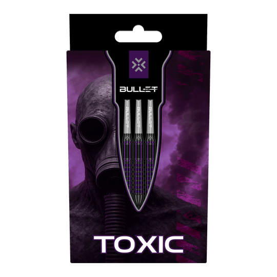 Bullet Toxic Brass Steel Darts - 23g Das Bild zeigt drei Bullet Toxic Brass Steeldarts - 23g. Sie sind aus Messing gefertigt und wiegen jeweils 23 Gramm.