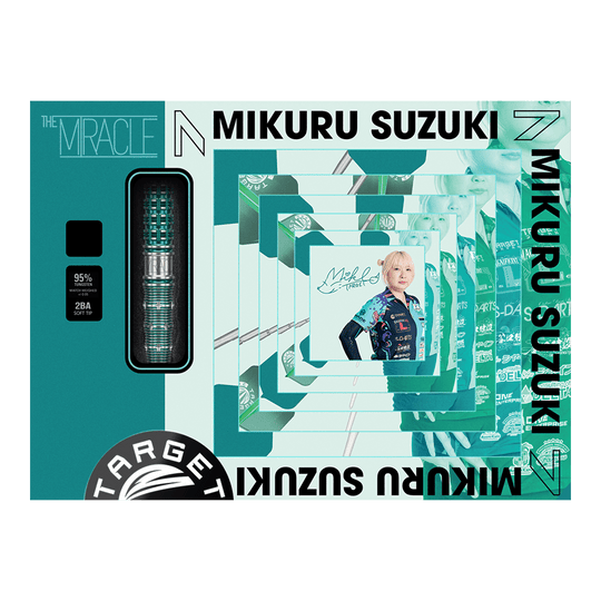 Abgebildet sind die Target Japan Mikuru Suzuki The Miracle GEN7 Softdarts - 21,5g. Diese Dartpfeile wurden für Mikuru Suzuki entworfen.