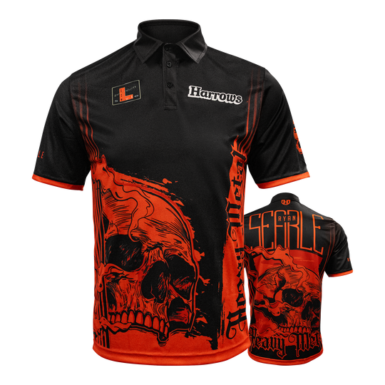 Harrow's Ryan Searle Heavy Metal Player Shirt Gezeigt wird das Harrows Ryan Searle Heavy Metal Playershirt. Dieses Produkt ist ein Spielertrikot für Dartfans.