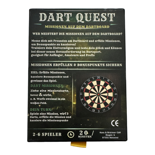Dart Quest card game Das Dart Quest Kartenspiel ist hier abgebildet. Es ist ideal für Freunde und Familie.