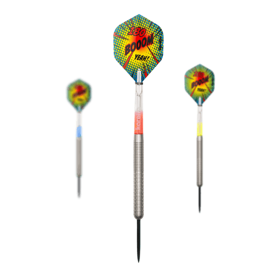 Karella Comic Line CL-1 steel darts - 22g Dieses Bild zeigt die Karella Comic Line CL-1 Steeldarts mit einem Gewicht von 22g. Die Steeldarts sind für Dartsport-Enthusiasten geeignet.