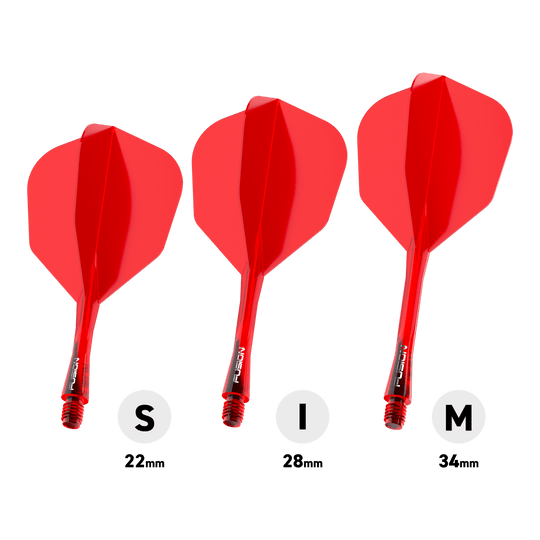 Winmau Fusion Flight Shaft System No6 Red Das Bild stellt das Winmau Fusion Flight-Shaft-System No6 in Rot dar. Dieses System kombiniert Flight und Shaft in einem roten Design.