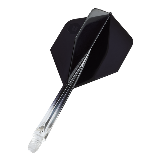 Unicorn Forge Two Tone No2 Standard Flights - Clear Black Das Bild zeigt die Unicorn Forge Two Tone No2 Standard Flights in Schwarz. Es handelt sich um Flights für Dartpfeile mit klarem und schwarzem Design.