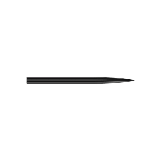 Harrows steel dart tips - black Das Bild zeigt eine schwarze Steeldartspitze. Sie ist schlank, gerade und hat eine spitze Spitze.