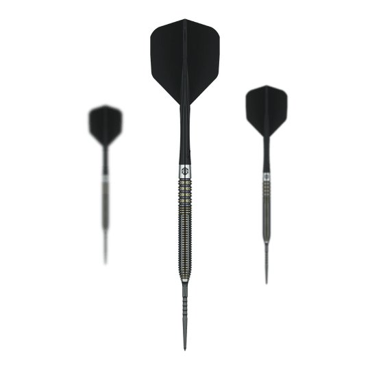 Caliburn V-Series V2 steel darts Abgebildet ist ein Set Caliburn V-Series V2 Steeldarts. Die Pfeile sind für präzises Dartspielen konzipiert.