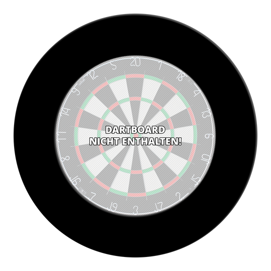 Auf dem Bild ist ein schwarzer Steeldartboard-Surround zu sehen. Das Zubehör wird zum Schutz der Wand um die Dartscheibe verwendet.