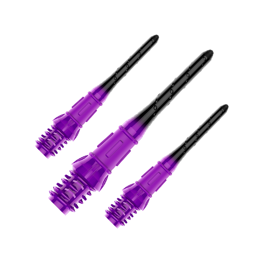 Zu sehen ist ein Set von L-Style Premium Lippoint Dartspitzen im 30er Pack in Schwarz und Lila. Die Dartspitzen sind speziell für Softdartspiele entwickelt.