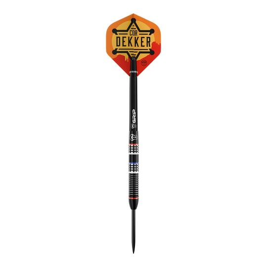 Bulls Cor Dekker The Sheriff Steeldarts - 23g Das Bild zeigt Bulls Cor Dekker The Sheriff Steeldarts, 23 Gramm schwer. Diese Steeldarts sind für ambitionierte Dartspieler konzipiert.