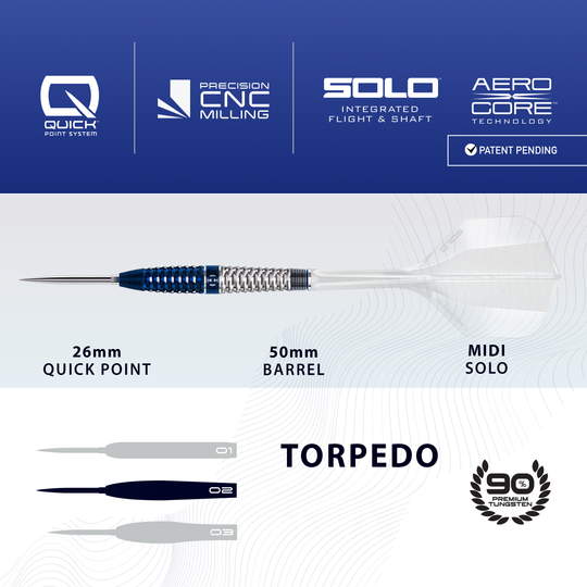 Harrows GEO Torpedo Quick Point Steel Darts Abgebildet sind die Harrows GEO Torpedo Quick Point Steeldarts. Die Darts haben eine spezielle Torpedo-Form.