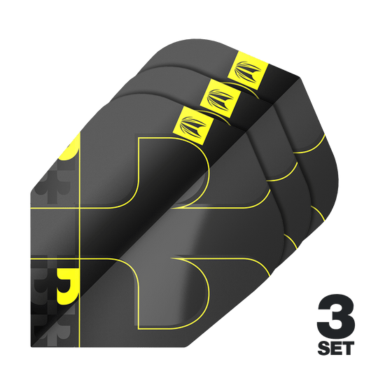 Target ProUltra Bolide Void No6 Flights Das Bild zeigt das Produkt "Target ProUltra Bolide Void No6 Flights" in einer schwarzen und gelben Farbkombination. Es sind drei Sets der Flights abgebildet.