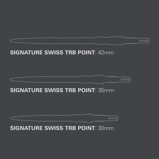Target Signature Swiss Point TRB steel dart tips - gold Das Bild zeigt die Target Signature Swiss Point TRB Steeldartspitzen - Gold. Diese goldfarbenen Spitzen werden für Steeldarts verwendet.