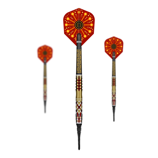 Das Foto zeigt ein Set der Shot Goths Alaric Softdarts mit 20g. Die Darts sind zusammen als komplettes Set dargestellt.