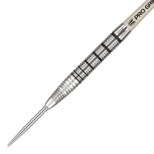 Target EXO SP02 Swiss Point steel darts Das Bild zeigt einen Target EXO SP02 Swiss Point Steeldart. Der Dart ist silberfarben und hat eine fein gerillte Griffzone für besseren Halt.