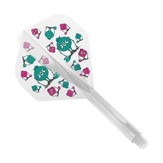Das Bild zeigt das Produkt "Condor AXE G.T. Monster Clear Flight-System Standard". Auf dem Flight sind lustige, bunte Monster in Blau und Pink abgebildet.