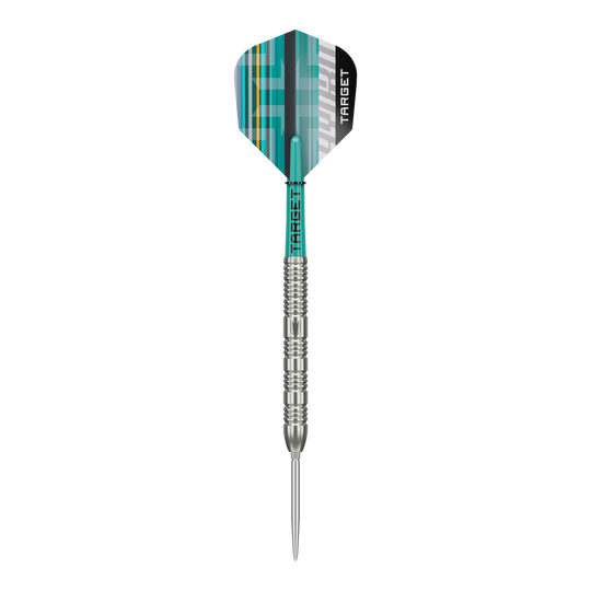 Target Hydro 02 Swiss Point steel darts Auf dem Foto sind Target Hydro 02 Swiss Point Steeldarts zu sehen. Die Darts liegen in einer typischen Anordnung bereit.