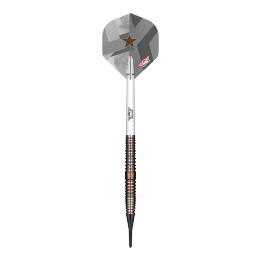 Das Foto zeigt die Bulls NL Max Hopp E5 Softdarts - 20g. Dieses Produkt richtet sich an Freunde des Softdart-Spiels.