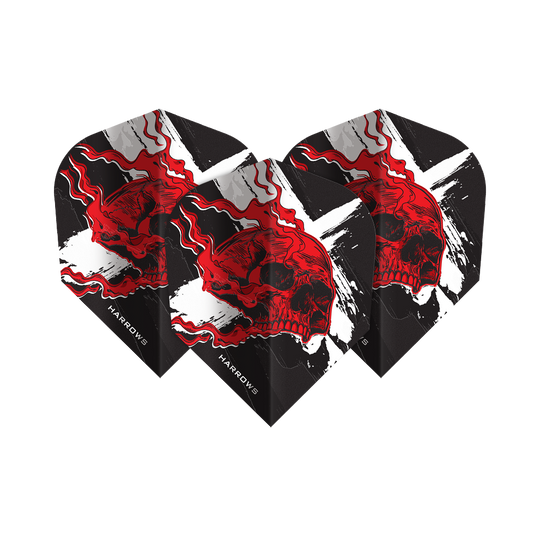 Harrow's Ryan Searle Heavy Metal No6 Flights Abgebildet sind die Harrows Ryan Searle Heavy Metal No6 Flights. Diese Flights sind für Dartpfeile konzipiert und tragen das Heavy Metal Design.