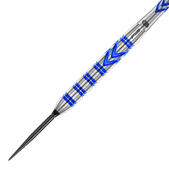 Abgebildet sind die Red Dragon Gerwyn Price Blue Original Switch Point Steeldarts aus einer anderen Perspektive. Diese Darts sind bekannt für ihr einzigartiges Aussehen und ihre Qualität.