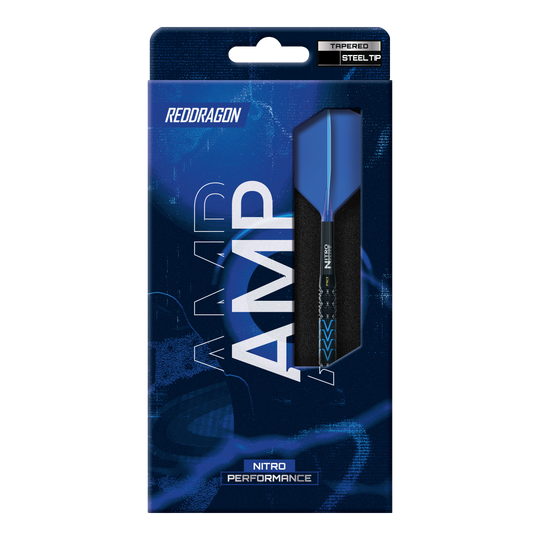 Zu sehen sind die Red Dragon Amp Tapered Steeldarts. Das Bild zeigt die Darts aus einer anderen Perspektive.