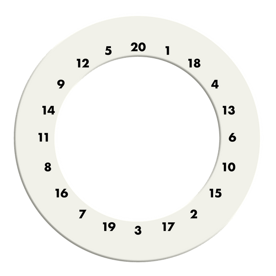 Das Bild zeigt einen weißen Dartboard-Surround ohne Logo. Der Dateiname des Produkts ist 'DBS-HDOL-weiss_HD_Zahlen_Dartboard_Surround_Ohne_Logo_Wei_2'.