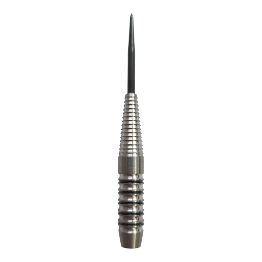 McDart Black Ring Shark steel dart barrels - 24g Das Bild zeigt die McDart Black Ring Shark Steeldart-Barrels mit einem Gewicht von 24g. Die Oberfläche ist besonders griffig gestaltet.