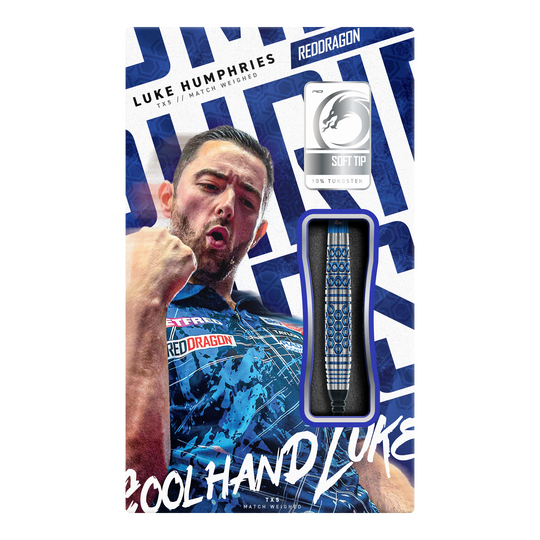 Red Dragon Luke Humphries TX5 Soft Darts - 20g Diese Grafik stellt die Red Dragon Luke Humphries TX5 Softdarts - 20g dar. Es handelt sich um hochwertige Softdarts mit Luke Humphries Design.
