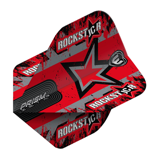 6915-319_Winmau_Prism_Zeta_Joe_Cullen_Star_Standard_Flights_2B7qrHj8v3tTYd Das Bild zeigt die Winmau Prism Zeta Joe Cullen Star Standard Flights. Sie sind rot mit schwarzen und grauen Akzenten und tragen den Schriftzug „Rockstar“ sowie einen großen Stern.
