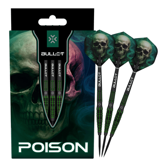 Bullet Poison steel darts Hier sind die Bullet Poison Steeldarts vollständig abgebildet. Die einzigartigen Steeldarts eignen sich für Dart-Enthusiasten.