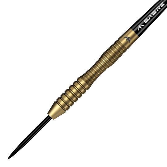 Mission Viktor Tingstrom Gold Steeldarts - 22g, das Produkt aus einer anderen Perspektive. Die goldenen Steeldarts sind detailliert abgebildet.