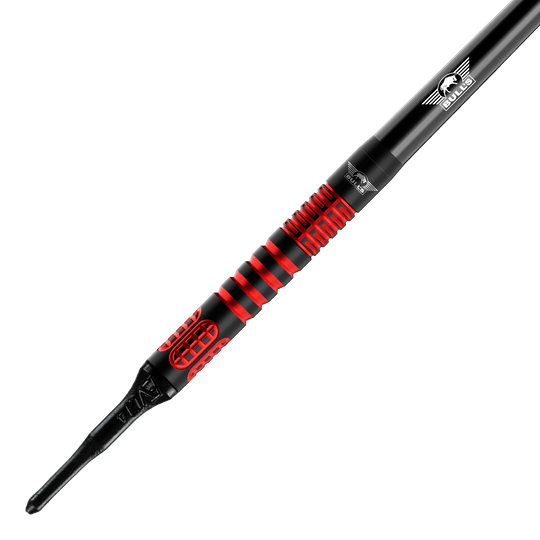 Abgebildet sind Bulls NL Stefan Bellmont 90 Softdarts mit 20 Gramm Gewicht. Sie sind für das Softdartspiel konzipiert.