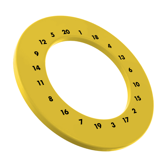 Das Bild zeigt einen gelben Dartboard-Zahlensurround in individueller Farbgebung. Die Datei heißt MSF-X6G_HD_Zahlen_Dartboard_Surround_EigeneFarben_Gelb_1.