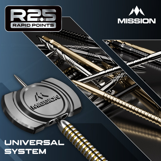 Mission R2.5 Rapid Point GV1 Dart Tips - Gold Die Abbildung zeigt die Mission R2.5 Rapid Point GV1 Dartspitzen in Silber. Es sind speziell designte Dartspitzen für Präzision und Haltbarkeit.