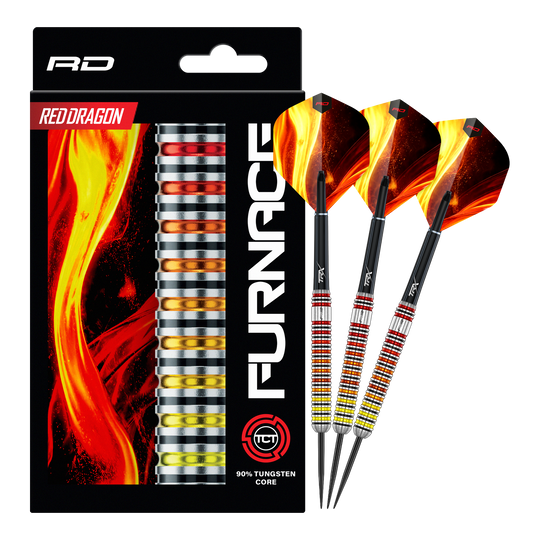 Red Dragon Furnace Steel Darts Auf dem Bild sind die Red Dragon Furnace Steeldarts vollständig abgebildet. Das Produkt wird in seiner Gesamtheit präsentiert.