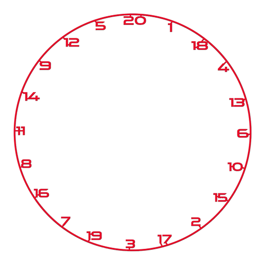 Das Bild zeigt einen roten Zahlenring für ein Dartboard. Der Name der Datei ist BT1000120_Bullet_Dartboard_Zahlenring_Rot_1.